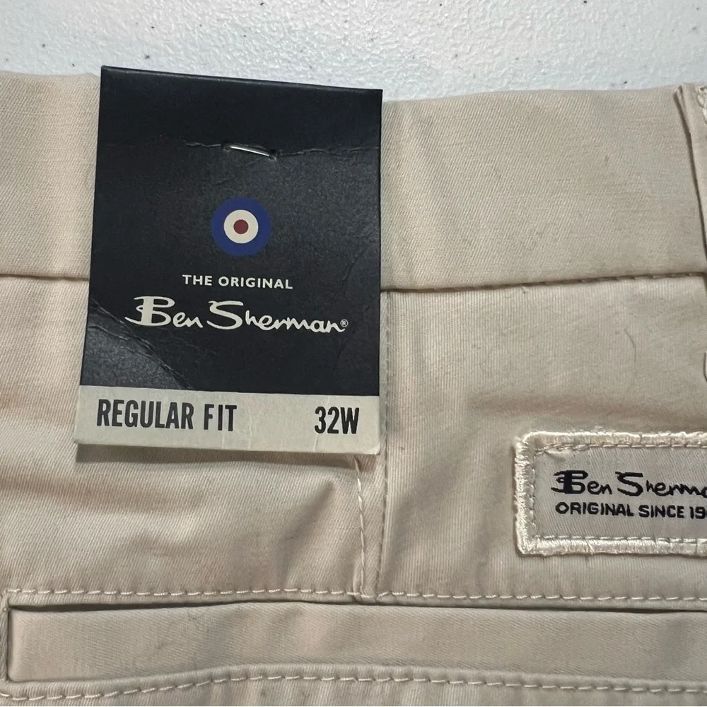 Ben Sherman Mens Regular Fit Stretch 8” Flat Chino Shorts Size 32W Beige Classic - Picture 10 of 13